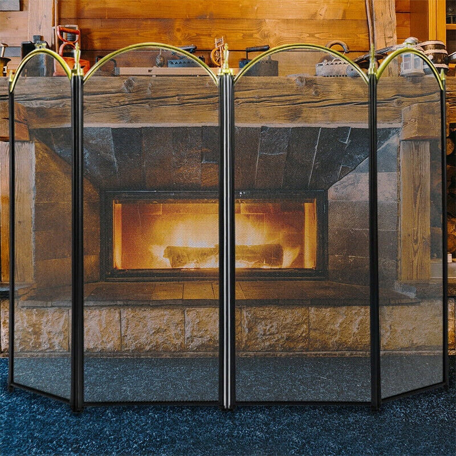 Large Folding Fireplace Screen 4 Panel Fire Guard Shield Iron Fence 51. ...