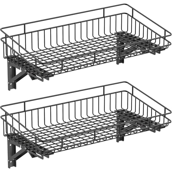 Large Folding Garage Shelf,Heavy Duty Wire Basket Storage Shelving,400LB Wall Mounted Storage DIY Folding Utility Racks for Garage, Office, Basement, Closet, Kitchen, Laundry
