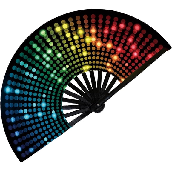 Large Folding Hand  Fan,Popping Fan for Line Dancing,Decorative Folding Hand Fan for  Festivals,Carnival,Rainbow Outfits,Disco,Neon, Glow Party Decorations Supplies. (Bling Round)