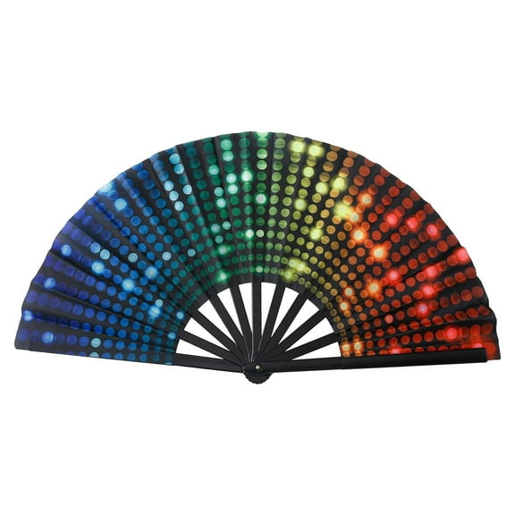 Large Folding Hand Fan for Raves & Festivals - Rainbow Holographic Clack Fan, Portable Foldable Dance Fan for EDM, Burlesque & Accessories