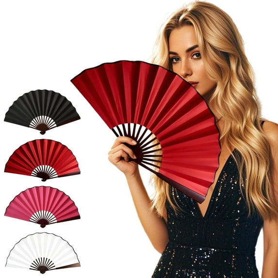Large Folding Hand Fans for Line Dancing with Vintage Fabric, 13 Inch Popping Fans That Make a Sound When Opened for Performances, Wedding Party and Festival Use,Vsgery