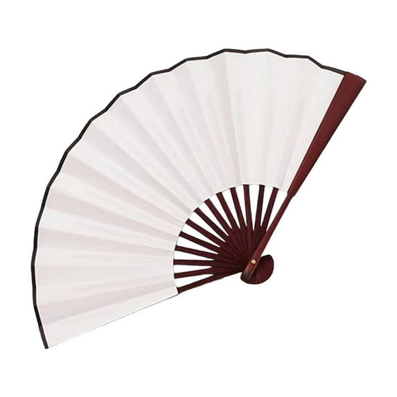 Large Folding Hand Rave Fan Large Clap Fans for Line Dancing Nylon Cloth Foldable Hand Rave Fan for Chinese Kung Fu Festival Craft Dance Decoration(White)
