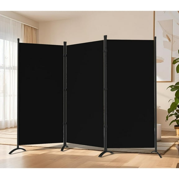 Large Folding Panel Portable Stand Room dividers Privacy Screen for Bedroom Dining Room Screens Curtains Partition Home Office Dorm Separation (Black, Three Panel)