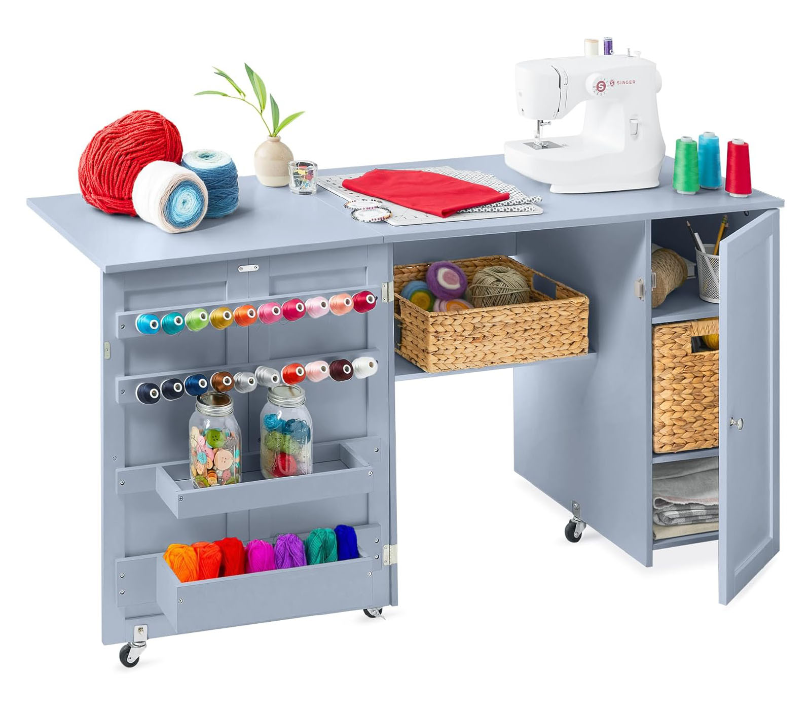 Large Folding Sewing Table, Multipurpose Portable Craft Station & Side