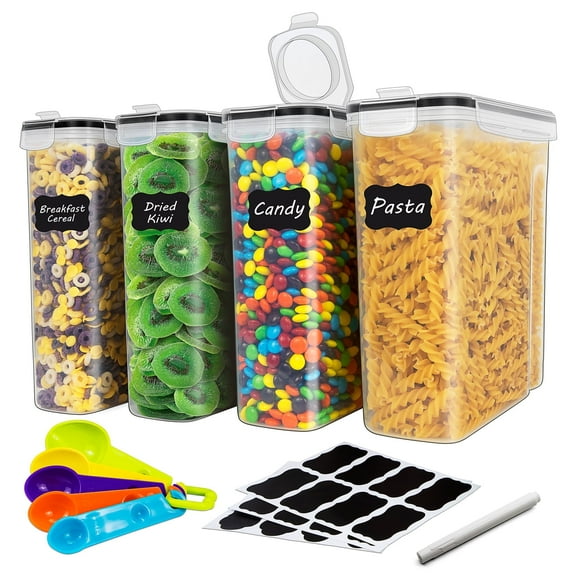 Large Food Storage Containers Set, 4 Packs 4*4L Airtight Cereal Containers, Labels, Marker and Spoons Set