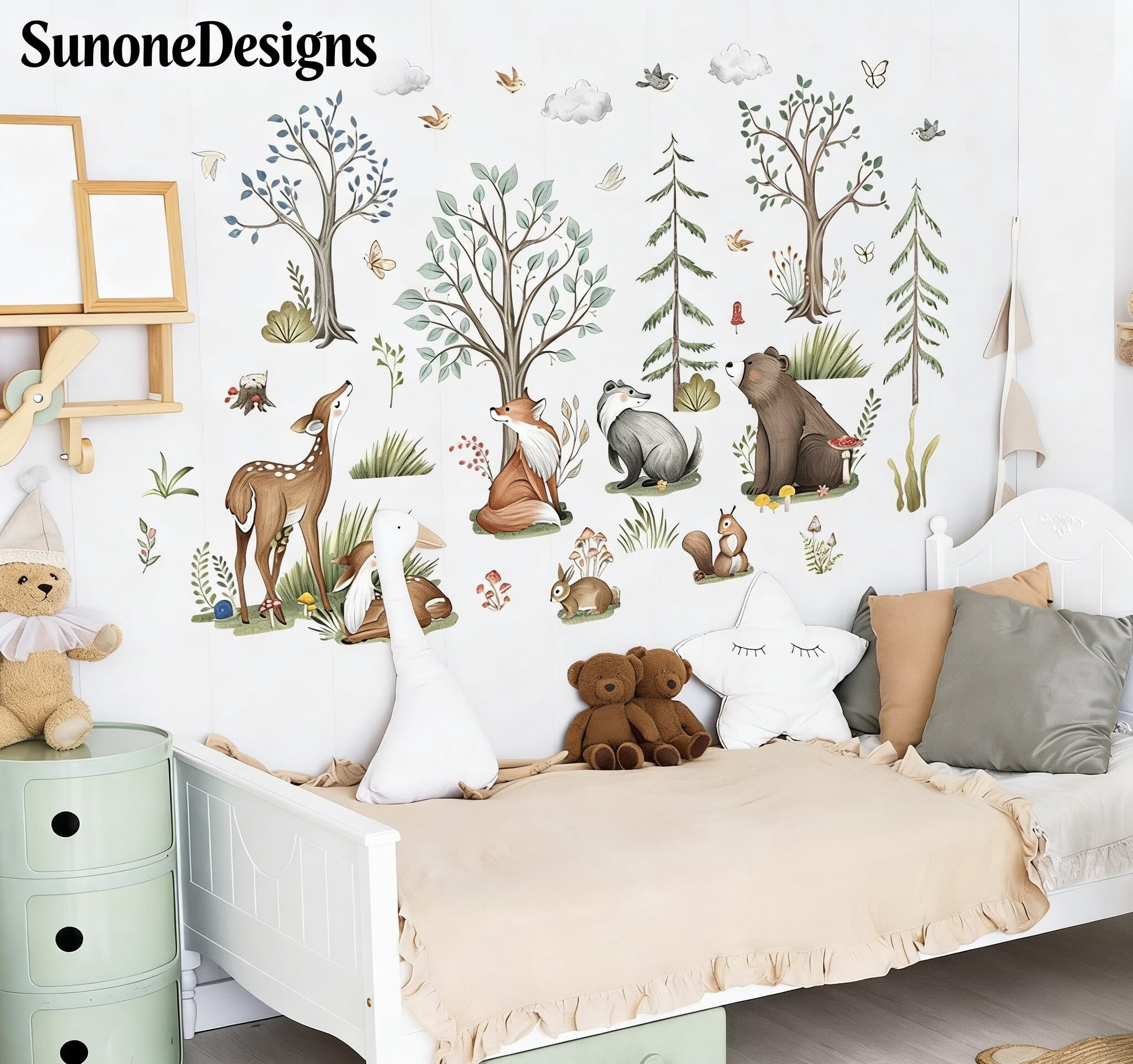 Large Forest Animals Tree Wall Decals Bear Deer Fox Woodland Wall ...