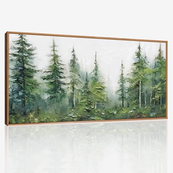 Large Forest Wall Art Framed Pine Tree Forest Wall Decor Abstract Green Wall Painting Modern Watercolor Landscape Canvas Wall Prints for Living Room Bedroom Office 20X40 In