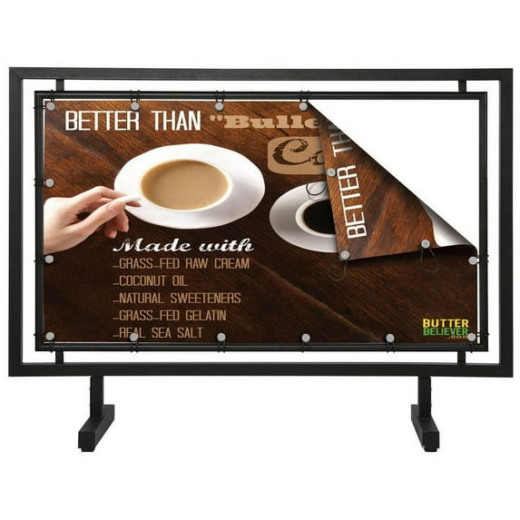Large Format Street Barrier, Advertising Display, 65x24 Black Finished Steel