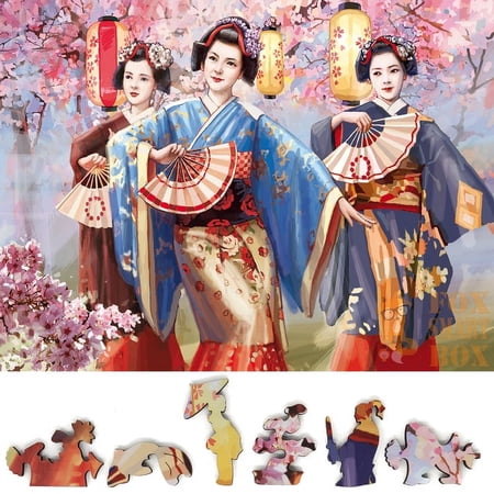 Large Format Wooden Jigsaw Puzzle for Seniors with Uniquely Shaped Pieces - made in USA by FoxSmartBox- 210 Pieces - Sakura Blossom Festival