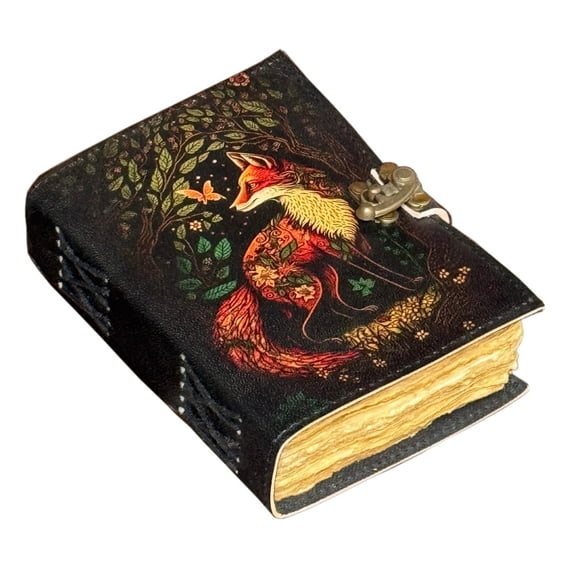 Fox Leather Journal Blank Spell Book of Shadows Witchcraft Supplies Wiccan Notebook Handmade Daily Notepads Grimoire Journal Vintage Journal Sketchbook Witchy Gifts Women Best Gift for Artist ,Writer
