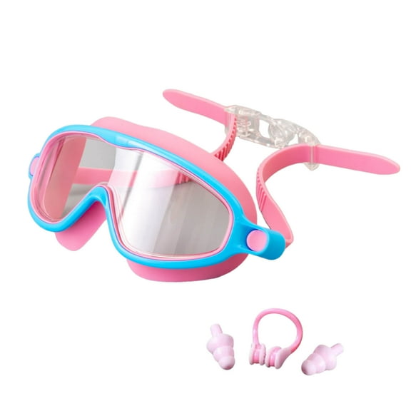 Large Frame Fog Swimming Goggles Set for Kids with Wide View Lens Nose Clip and Earplugs Complete Youth Swim Gear for Ages 3 to 16