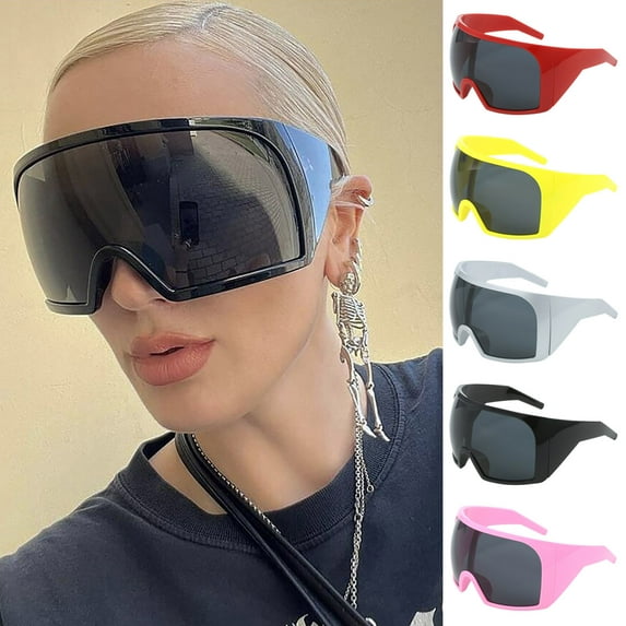 Large Frame Futuristic Sunglasses | Unisex UV400 Polarized Full Rim | Wide Angle Eye Protection | Gray Lens Modern Sun Goggles | Lightweight Travel, Cycling, Outdoor Fashion Wear