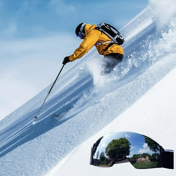 Large Frame Spherical Anti Fog Ski Goggles,Wide Vision Windproof Sports Eyewear,Comfortable Helmet Compatible Eye Glasses for Skiing Mountaineering Cycling Outdoor Snow Sports Eye Protection Use