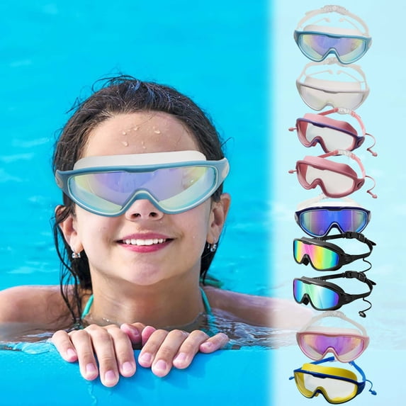 Large Frame Swim Goggles for Adults with Swim Cap - Electroplated HD Anti-Fog Myopia Swimming Goggles, Adjustable Nose Cover & Leak-Proof Design for Pool Open Water by PALIFEUR