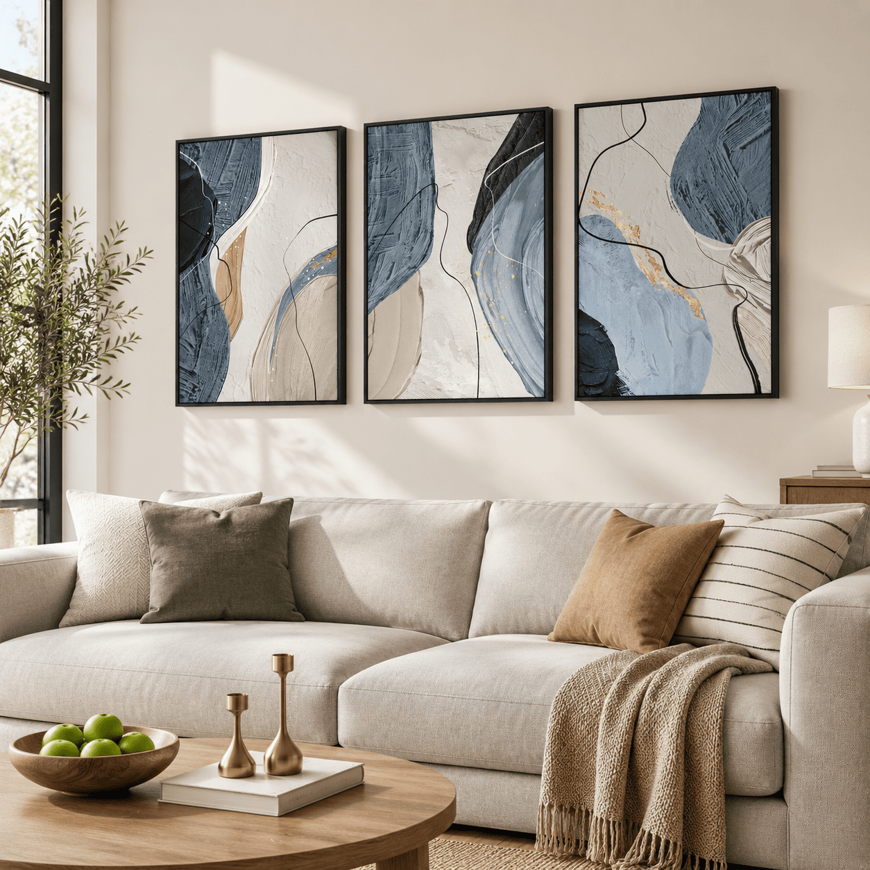 Framed Abstract Large Framed Abstract Blue And Gray Wall Art For Living Room 24x36 Inch ...