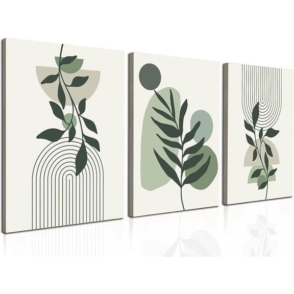 Large Framed Boho Canvas Wall Art Set of 3, Mid Century Modern room Decor, Minimalist Geometric Abstract Boho Bathroom wall art Canvas Prints Ready To Hang Bedroom decor (Sage Green,