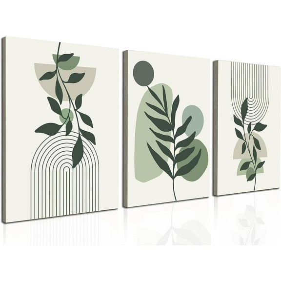 Large Framed Boho Canvas Wall Art Set of 3, Mid Century Modern room Decor, Minimalist Geometric Abstract Boho Bathroom wall art Canvas Prints Ready To Hang Bedroom decor (Sage Green,