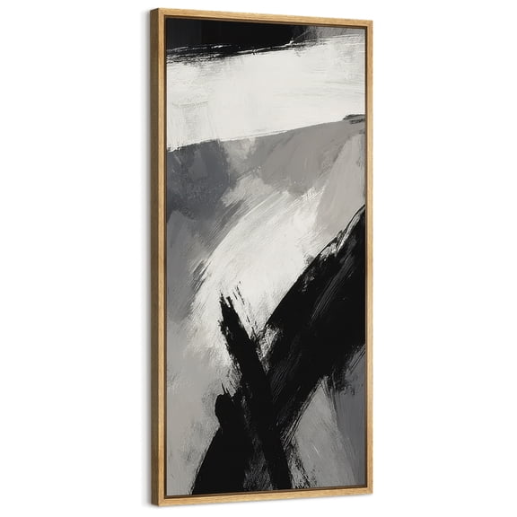 Large Framed Canvas Art Abstract Brushstroke Print for Modern Living Room Bedroom Wall Decor - 60"x30" Natural Framed