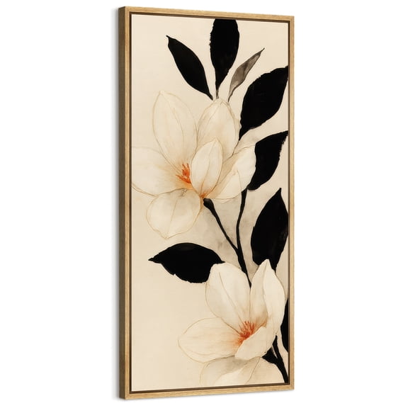Large Framed Canvas Art Bloom Flowers Print for Vintage Living Room Bedroom Wall Decor - 60"x30" Natural Framed