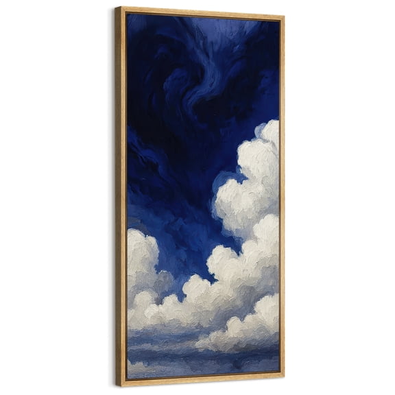 Large Framed Canvas Art Blue Sky Clouds Print for Modern Living Room Bedroom Wall Decor - 60"x30" Natural Framed