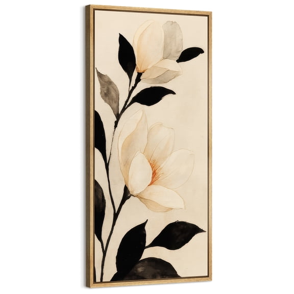 Large Framed Canvas Art Flowers Botanical Print for Vintage Living Room Bedroom Wall Decor - 60"x30" Natural Framed