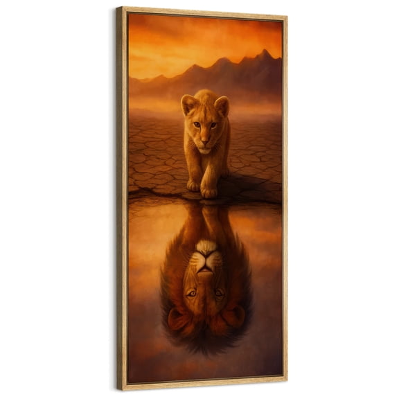 Large Framed Canvas Art Lion Print for Living Room Bedroom Wall Decor - 60"x30" Natural Framed