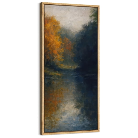 Large Framed Canvas Art Moody Abstract Country Landscape Print for Vintage Living Room Bedroom Wall Decor - 60"x30" Natural Framed
