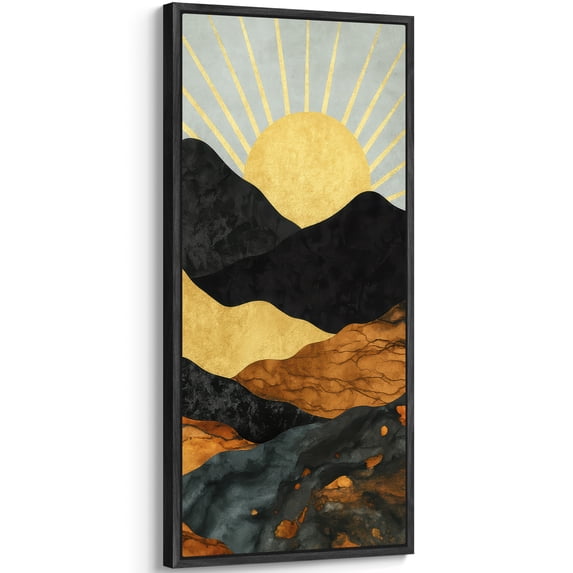 Large Framed Canvas Art Sunrise Abstract Landscape Print for Mid-Century Modern Living Room Bedroom Wall Decor - 60"x30" Black Framed