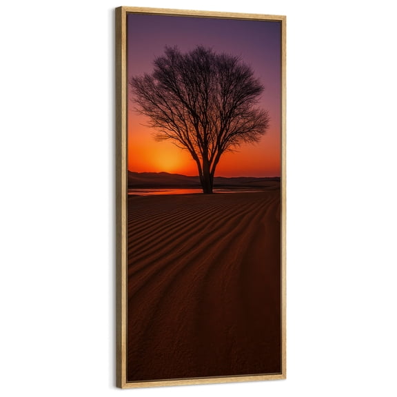 Large Framed Canvas Art Tree under Night Sky Print for Nature Living Room Bedroom Wall Decor - 60"x30" Natural Framed