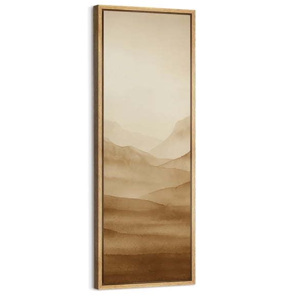Large Framed Canvas Art for Living Room Wall Decor, Neutral Abstract Mountain Canvas Print for Bedroom Decoration - 60"x20" Natural Framed