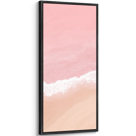 Large Framed Canvas Art for Living Room Wall Decor, Pink Ocean Beach Landscape Canvas Print for Bedroom Decoration - 60"x30" Black Framed