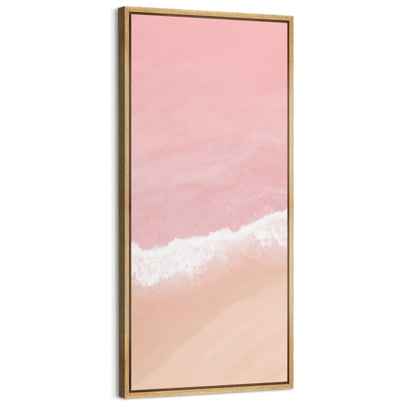 Large Framed Canvas Art for Living Room Wall Decor, Pink Ocean Beach Landscape Canvas Print for Bedroom Decoration - 60"x30" Natural Framed