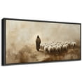 thumbnail image 1 of Large Framed Canvas Print The Good Shepherd Framed Canvas - Jesus Leading Sheep Spiritual Artwork Wall Art Decorative Ready to Hang Painting for Living room Bedroom - 60"x30" Black Frame, 1 of 9
