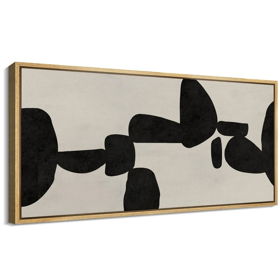 Large Framed Canvas Print Abstract Black and White Geometric ShapesWall Art Decorative Ready to Hang Painting for Living room Bedroom 60x30 inches Natural Frame