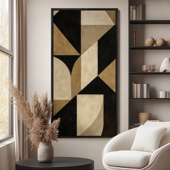 Large Framed Canvas Print Abstract Geometric Wall Art Mid-Century Modern Decorative for Living room Bedroom - 60"x30" Black Frame