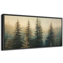 Large Framed Canvas Print Abstract Mistry Pine Forest Wall Art Decorative Ready to Hang Painting for Living room Bedroom - 60"x30" Black Frame