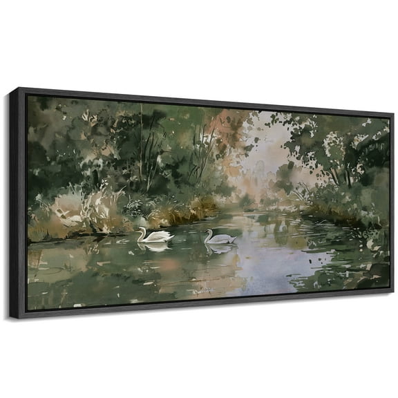 Large Framed Canvas Print Abstract Modern Wall Art Decorative Ready to Hang Painting for Living room Bedroom - 60"x30" Black Frame