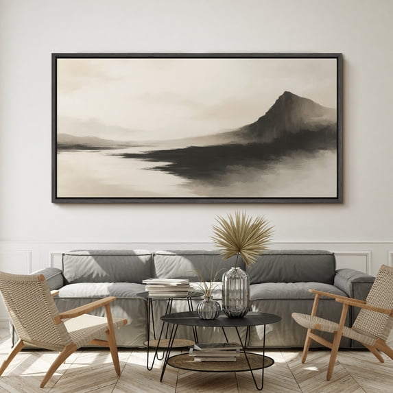 Large Framed Canvas Print Abstract Mountain Landscape Wall Art Minimalist Decorative for Living room Bedroom - 60"x30" Black Frame
