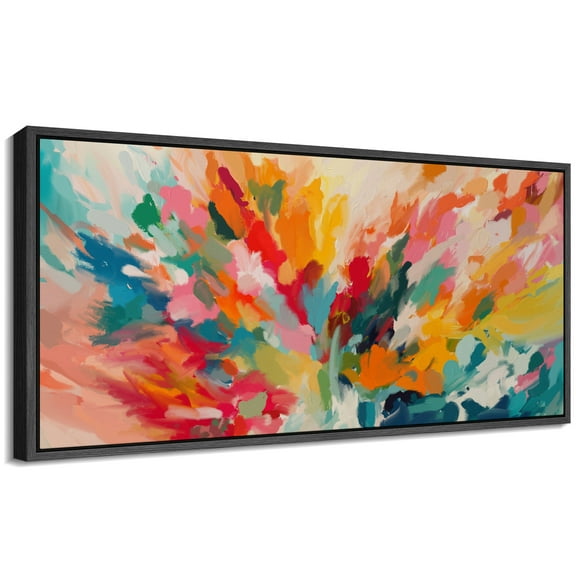 Large Framed Canvas Print Abstract Watercolor LandscapeWall Art Decorative Ready to Hang Painting for Living room Bedroom 60x30 inches Black Frame