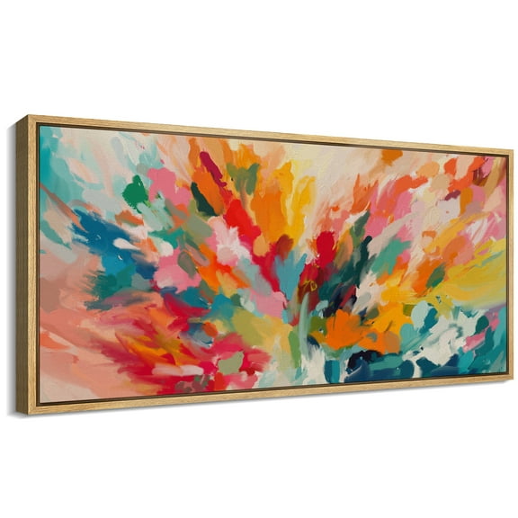 Large Framed Canvas Print Abstract Watercolor LandscapeWall Art Decorative Ready to Hang Painting for Living room Bedroom 60x30 inches Natural Frame
