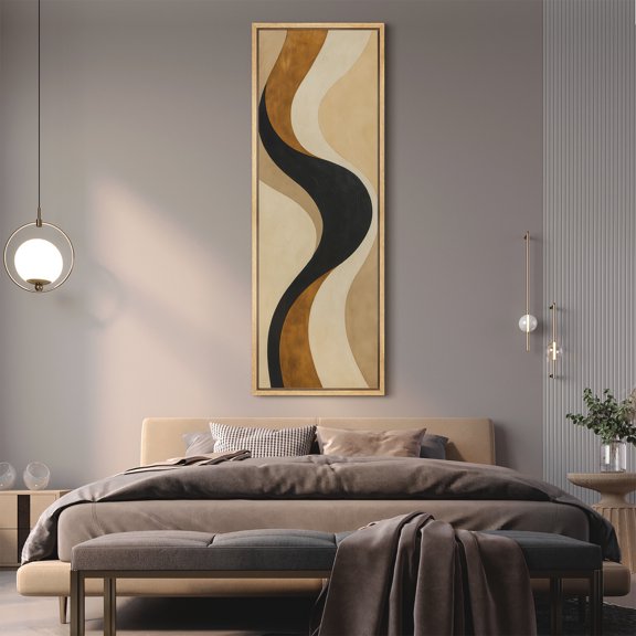 Large Framed Canvas Print Abstract Waves Modern Wall Art Neutral Decorative for Living room Bedroom - 60"x20" Natural Frame