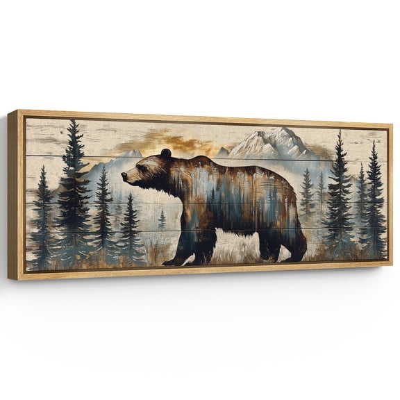 Large Framed Canvas Print BWooden Plank Effect, Nature-Inspired Mountain Artwork Wall Art Decorative Ready to Hang Painting for Living room Bedroom - 60"x20" Natural Frame