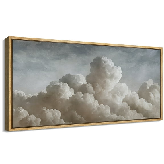 Large Framed Canvas Print Billowing Clouds - Stunning AtmosphericWall Art Decorative Ready to Hang Painting for Living room Bedroom 60x30 inches Natural Frame