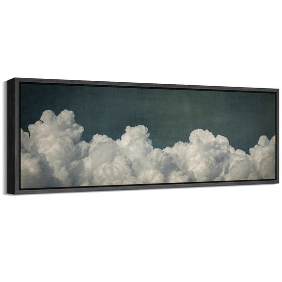 Large Framed Canvas Print Billowing White Clouds - Moody Atmospheric SkyWall Art Decorative Ready to Hang Painting for Living room Bedroom 60x20 inches Black Frame