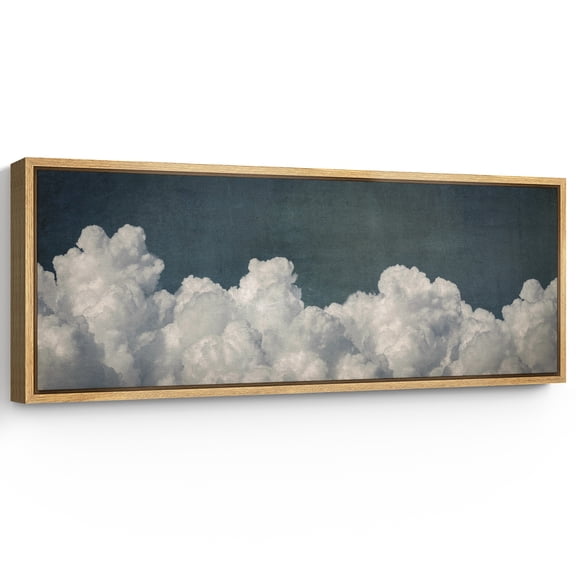 Large Framed Canvas Print Billowing White Clouds - Moody Atmospheric SkyWall Art Decorative Ready to Hang Painting for Living room Bedroom 60x20 inches Natural Frame