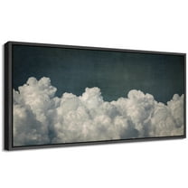 Large Framed Canvas Print Billowing White Clouds - Moody Atmospheric SkyWall Art Decorative Ready to Hang Painting for Living room Bedroom 60x30 inches Black Frame