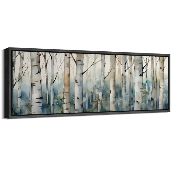 Large Framed Canvas Print Birch Forest Watercolor Framed Canvas - Serene Nature Landscape Wall Art Decorative Ready to Hang Painting for Living room Bedroom - 60"x20" Black Frame