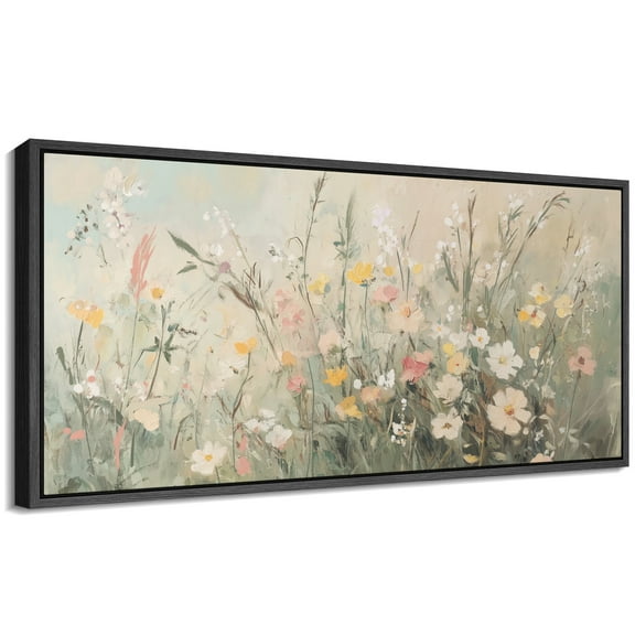 Large Framed Canvas Print Classic Blooming FlowersWall Art Decorative Ready to Hang Painting for Living room Bedroom 60x30 inches Black Frame