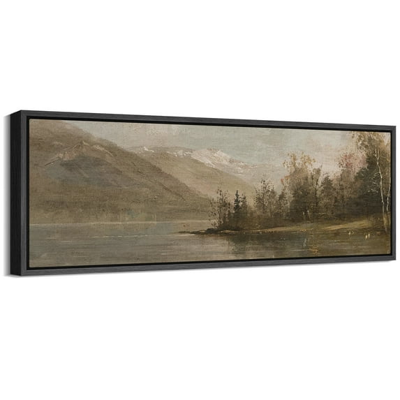 Large Framed Canvas Print Classic Landscape with Snowy Peaks and ReflectionsWall Art Decorative Ready to Hang Painting for Living room Bedroom 60x20 inches Black Frame