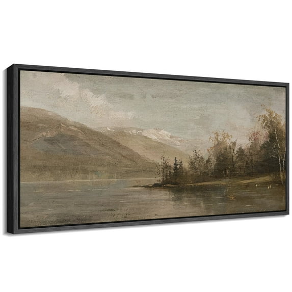 Large Framed Canvas Print Classic Landscape with Snowy Peaks and ReflectionsWall Art Decorative Ready to Hang Painting for Living room Bedroom 60x30 inches Black Frame
